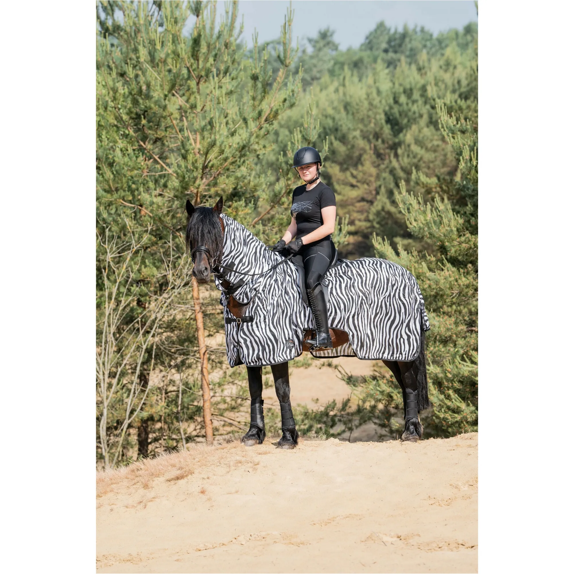 Fliegenausreitdecke mit Halsteil ZEBRA weiß/schwarz