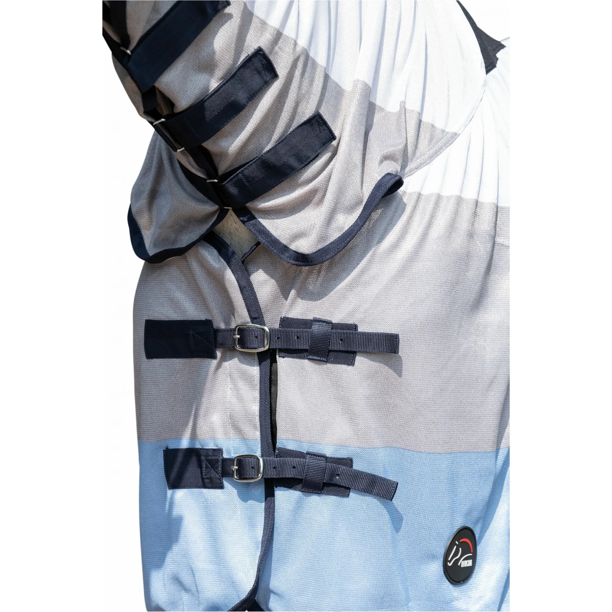 Fliegendecke mit Halsteil STRONG blau/weiß/grau
