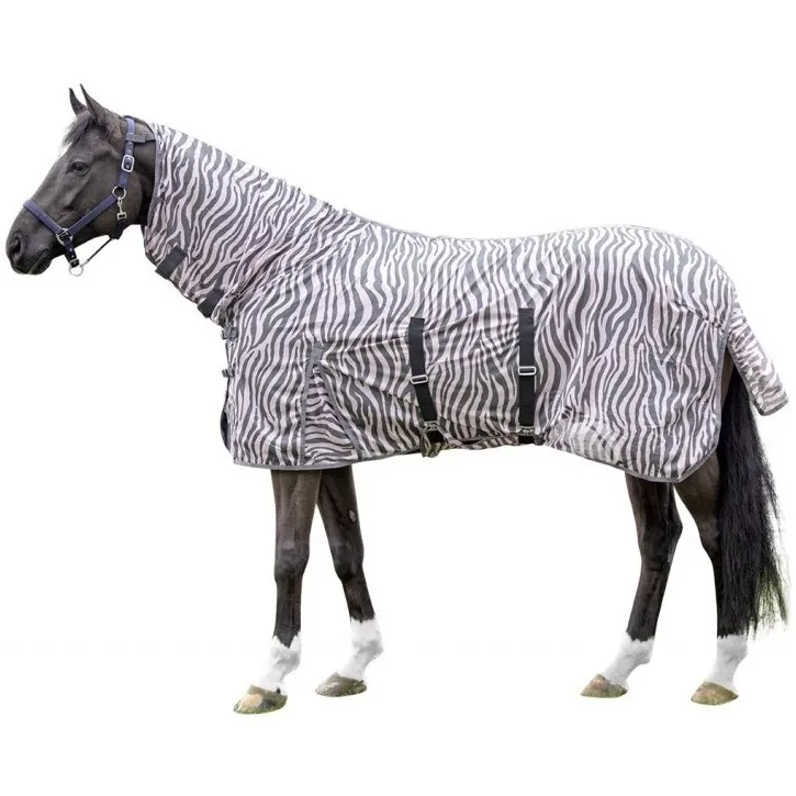 Fliegendecke mit Halsteil ZEBRA rosa/grau