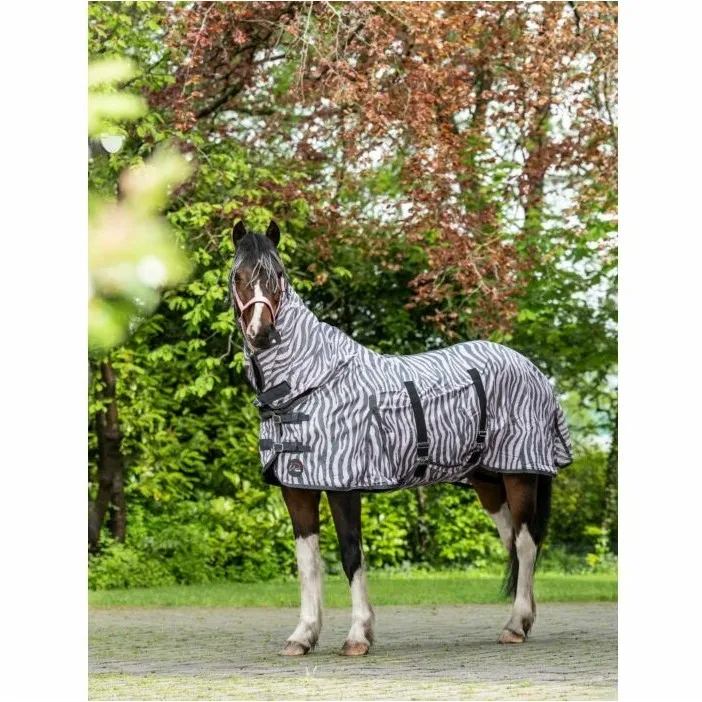 Fliegendecke mit Halsteil ZEBRA rosa/grau