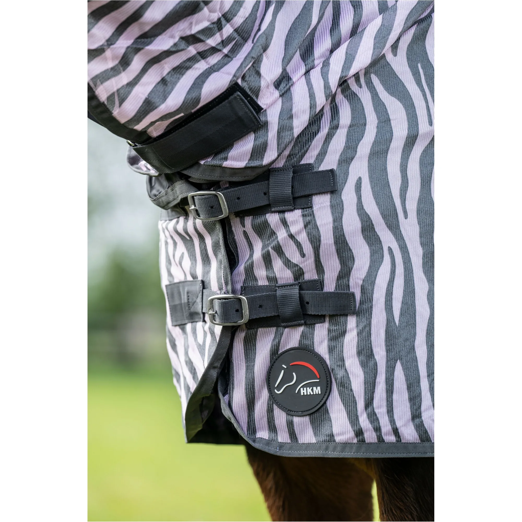 Fliegendecke mit Halsteil ZEBRA rosa/grau