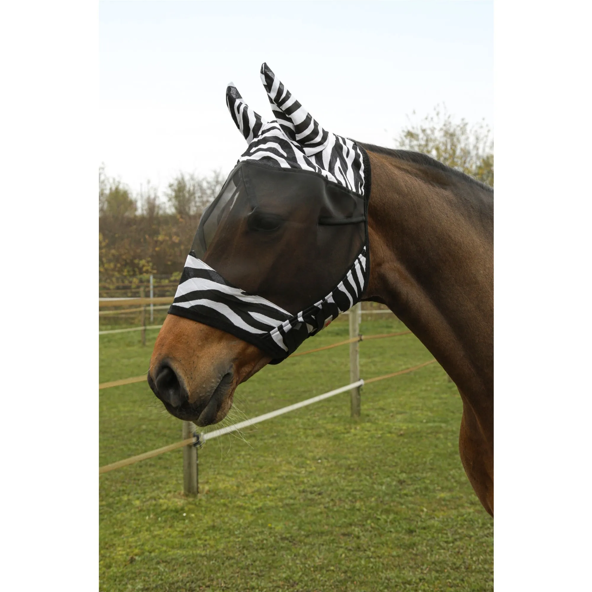 Fliegenmaske mit Ohrenschutz RugBe ZEBRA schwarz/weiss