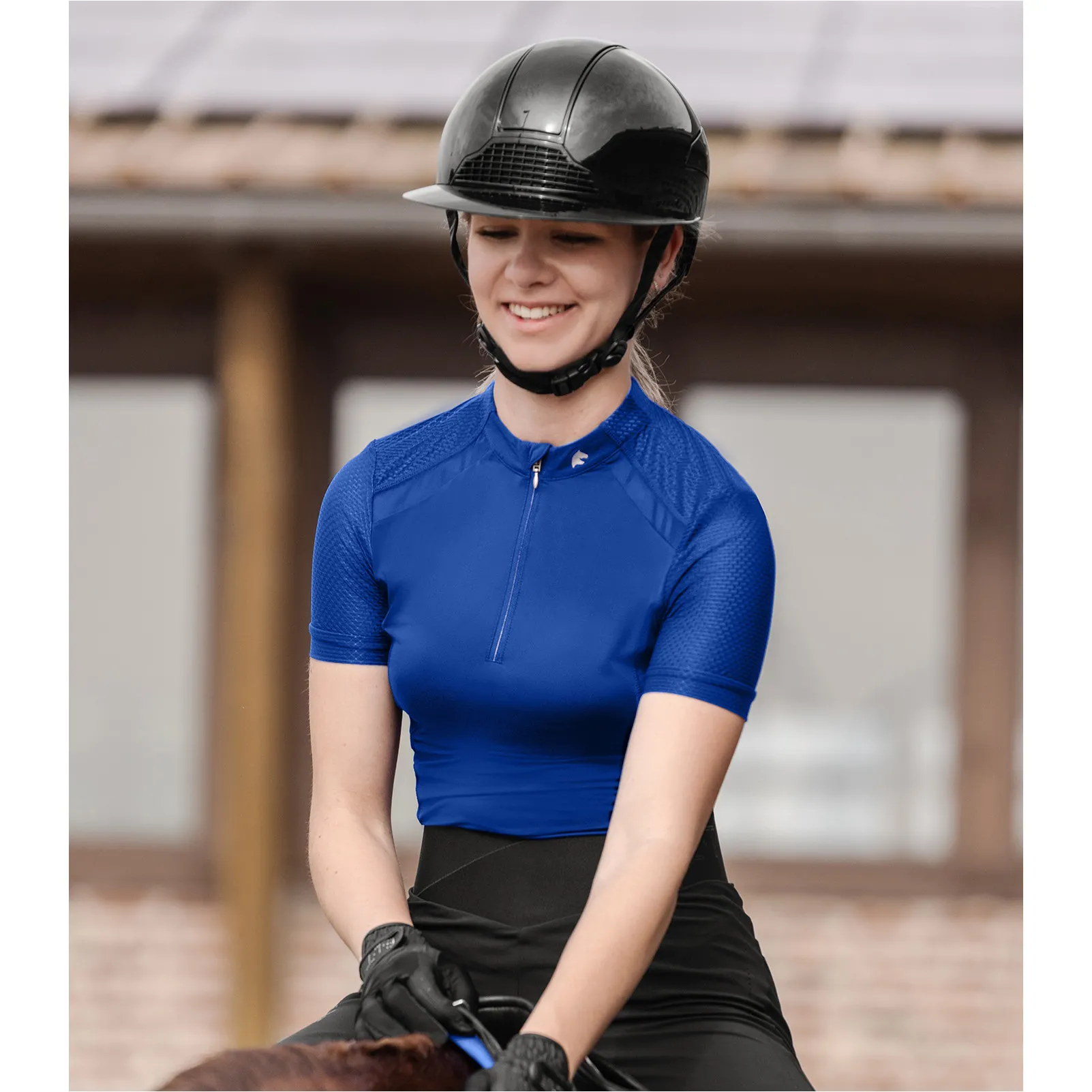 Damen Funktions-Zip-Shirt NANCY mit Mesheinsätzen saphirblau