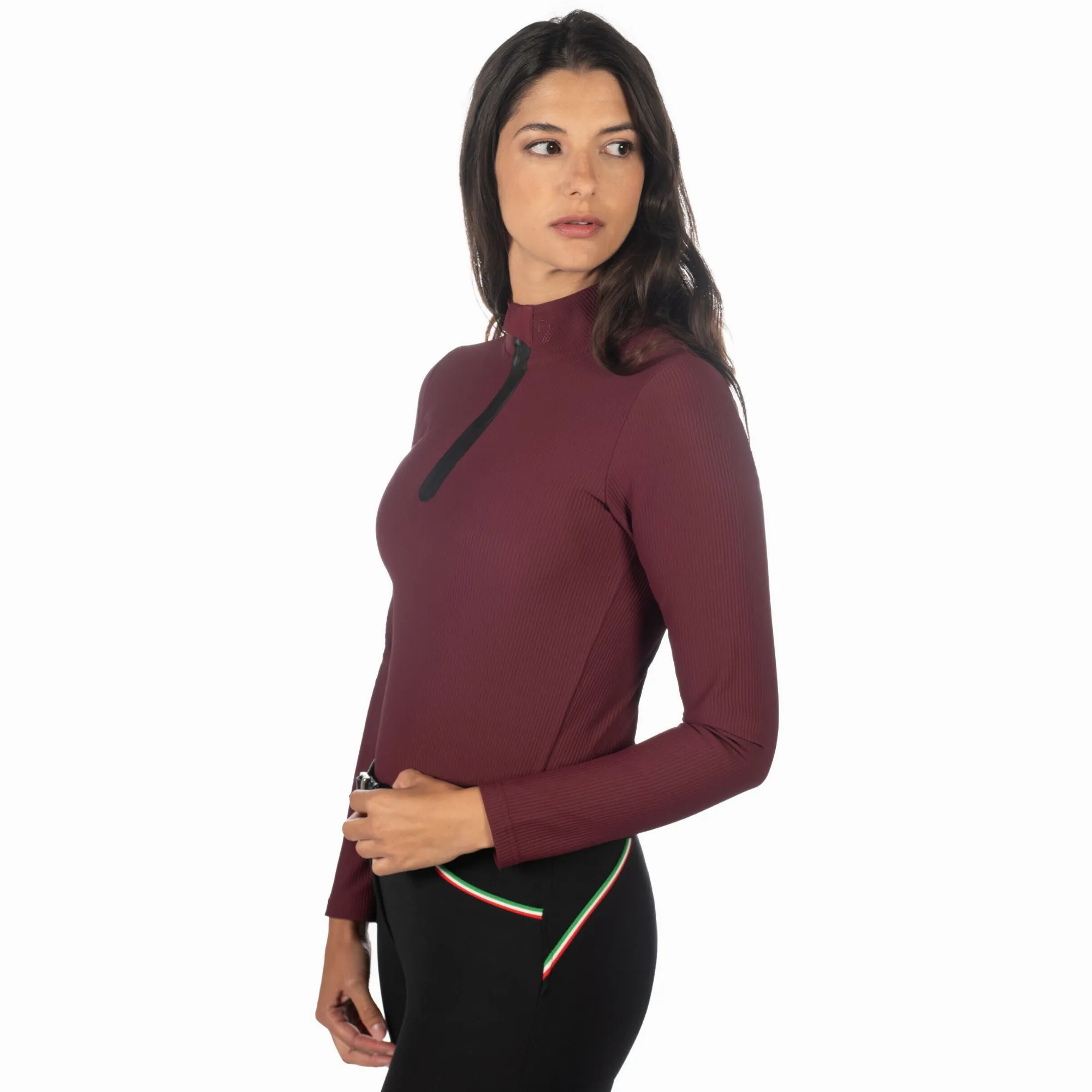Damen Funktionsshirt LIVIGNO RIBBED bordeaux