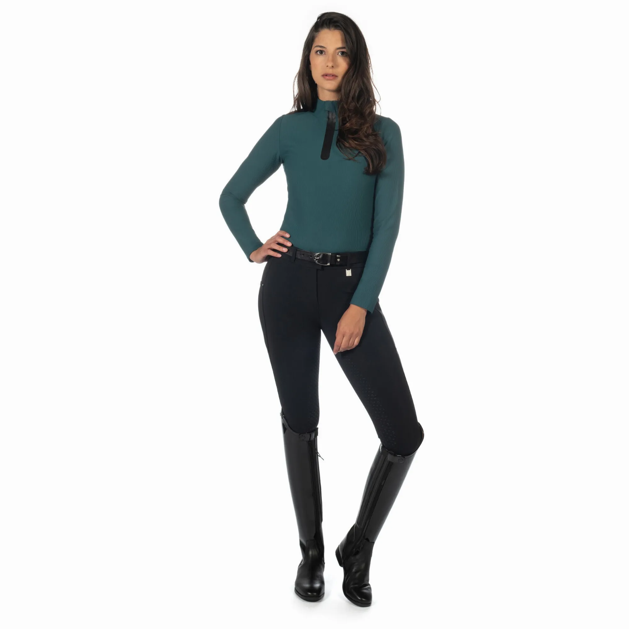 Damen Funktionsshirt LIVIGNO RIBBED dunkelgrün