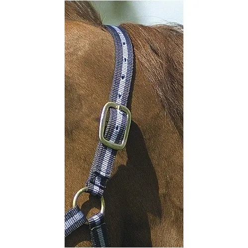 Nylonhalfter mit Büffelspaltleder unterlegt marineblau/hellblau