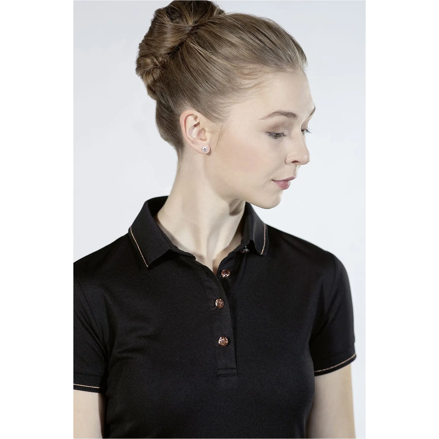 Damen Poloshirt ROSEGOLD GLAMOUR STYLE schwarz/rosegold