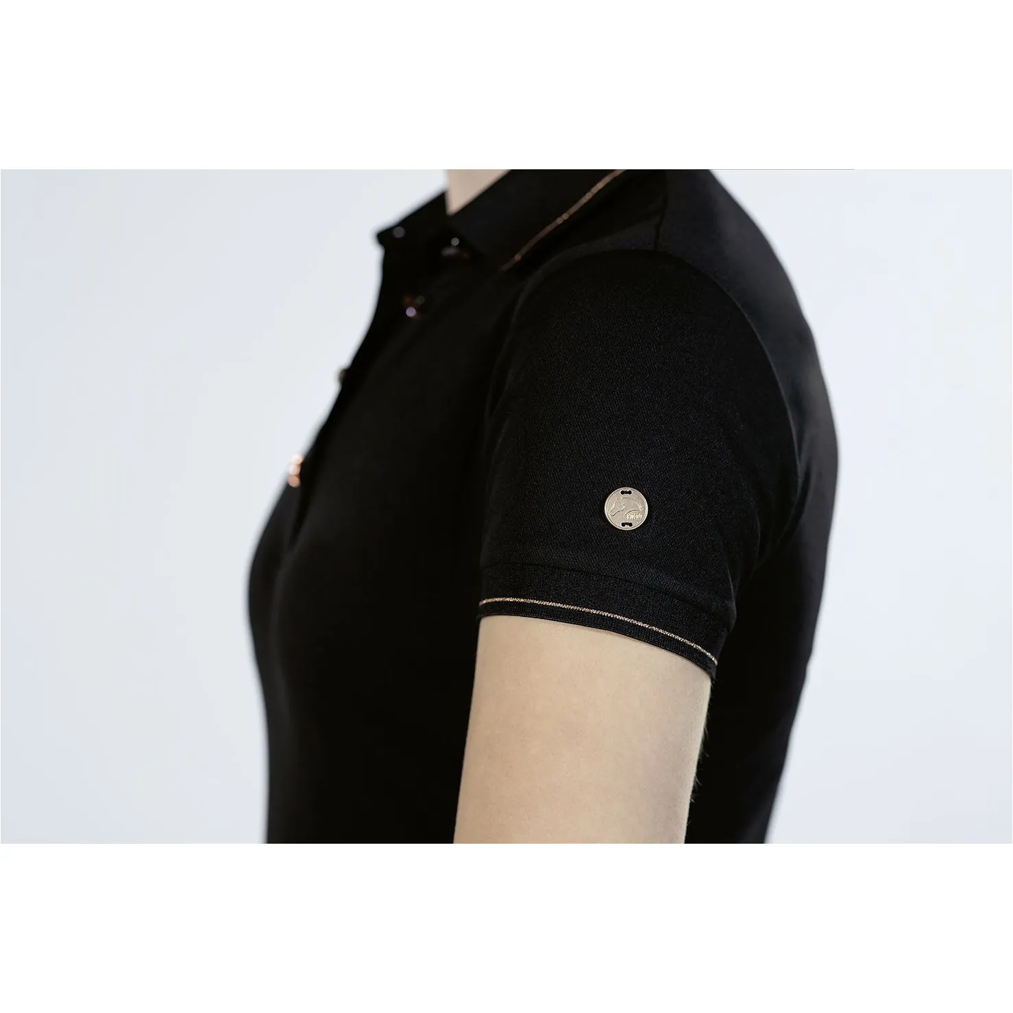 Damen Poloshirt ROSEGOLD GLAMOUR STYLE schwarz/rosegold