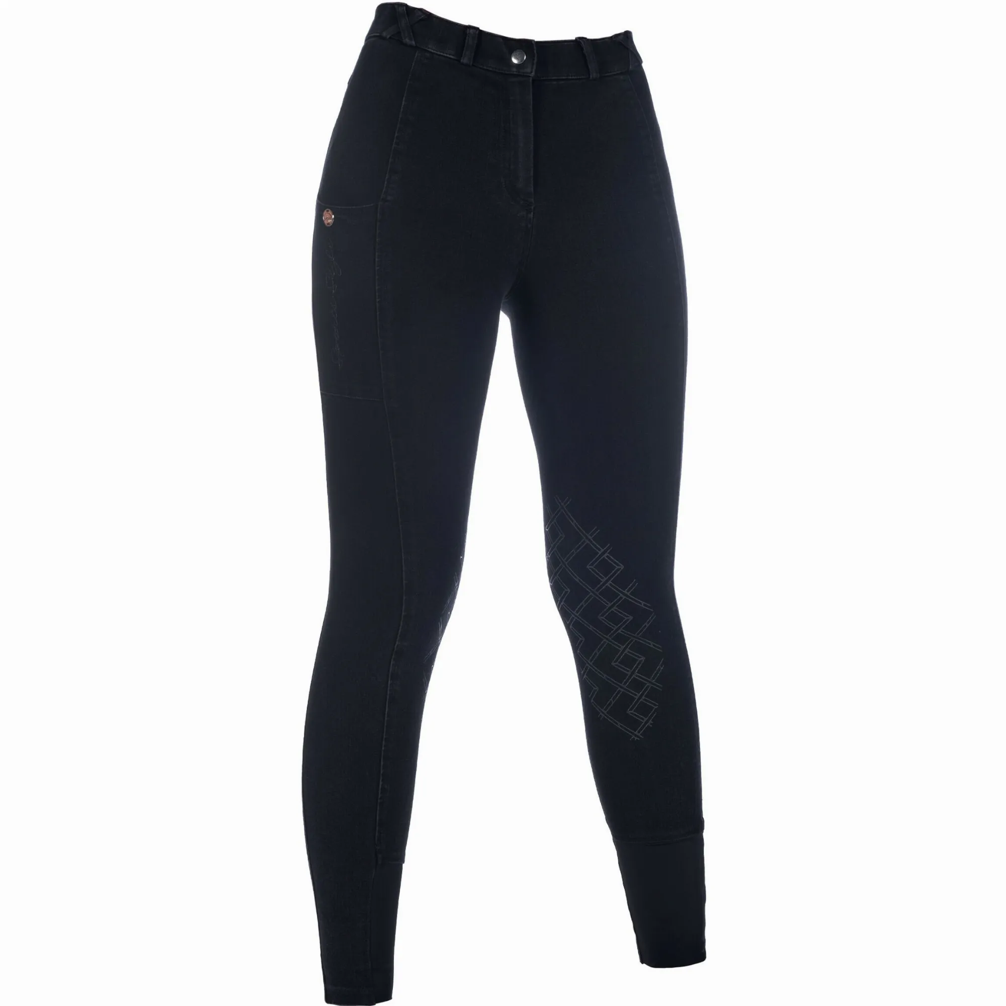 Damen Reithose Silikon Kniebesatz HARBOUR ISLAND DENIM schwarz