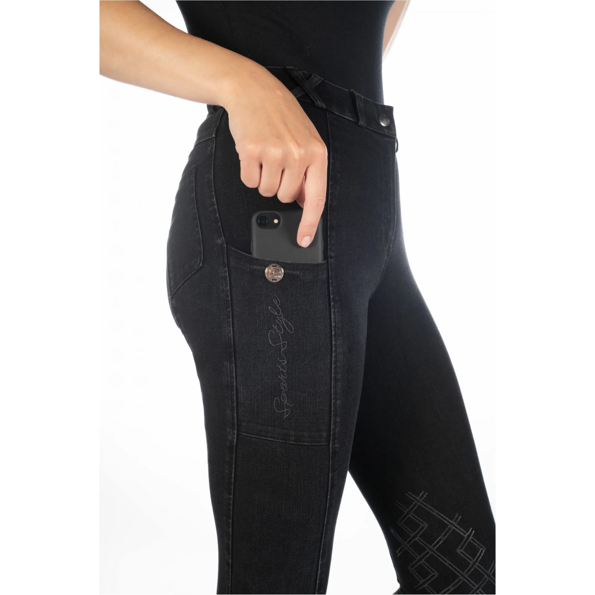 Damen Reithose Silikon Kniebesatz HARBOUR ISLAND DENIM schwarz