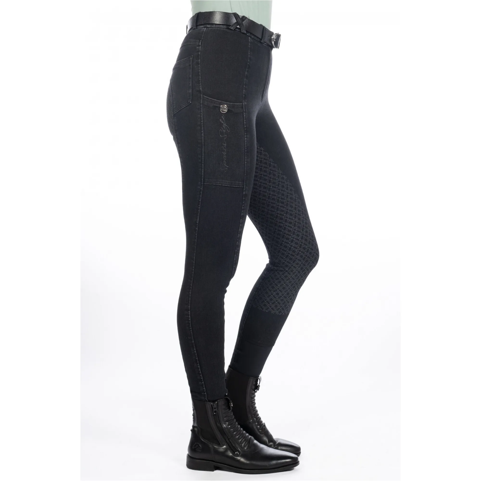 Damen Reithose Silikon Vollbesatz HARBOUR ISLAND DENIM schwarz