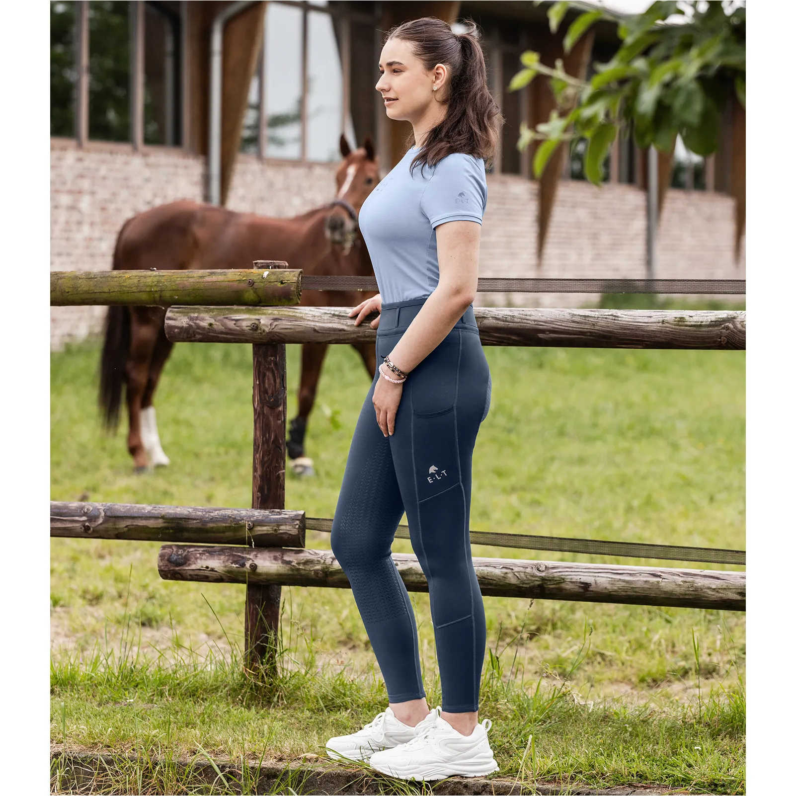 Kinder Reitleggings Silikon Vollbesatz ELLA denimblau