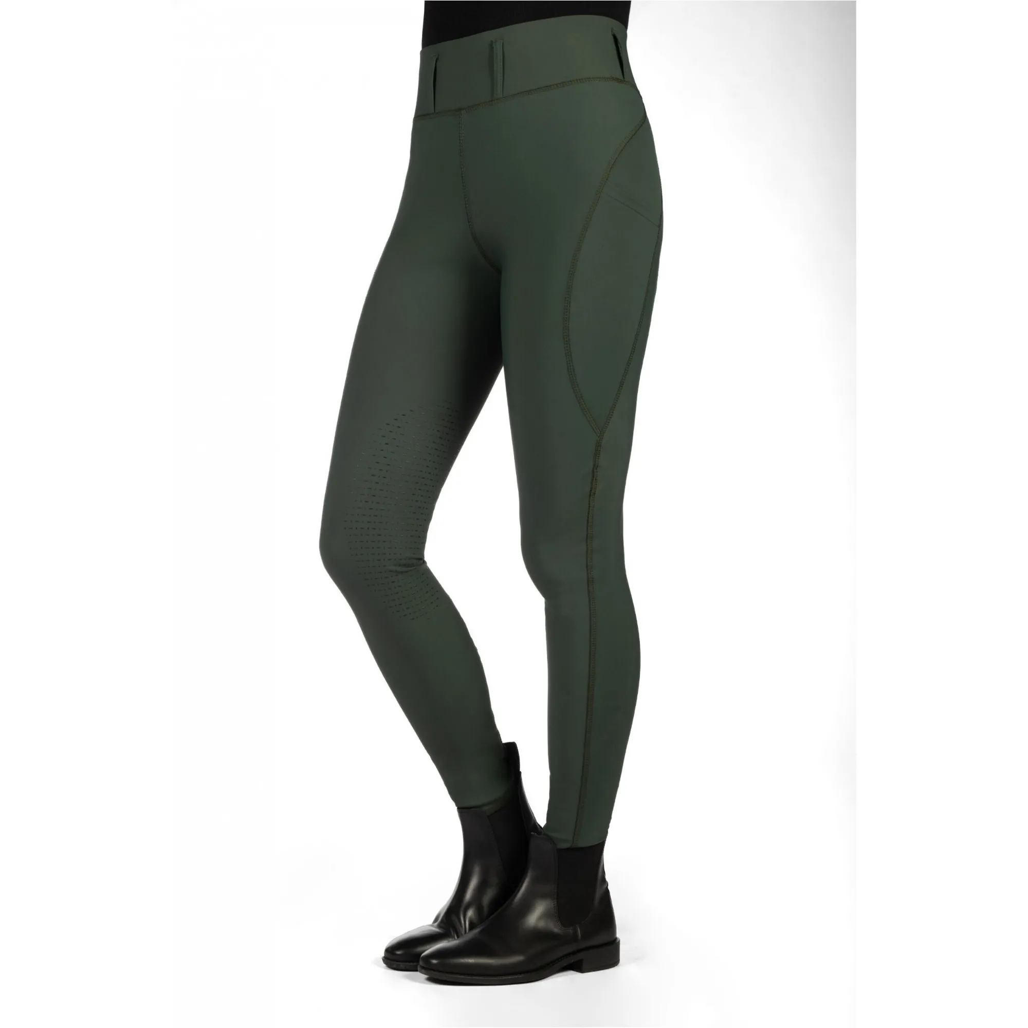Damen Reitleggings Silikon Kniebesatz JIL HIGH WAIST olivgrün