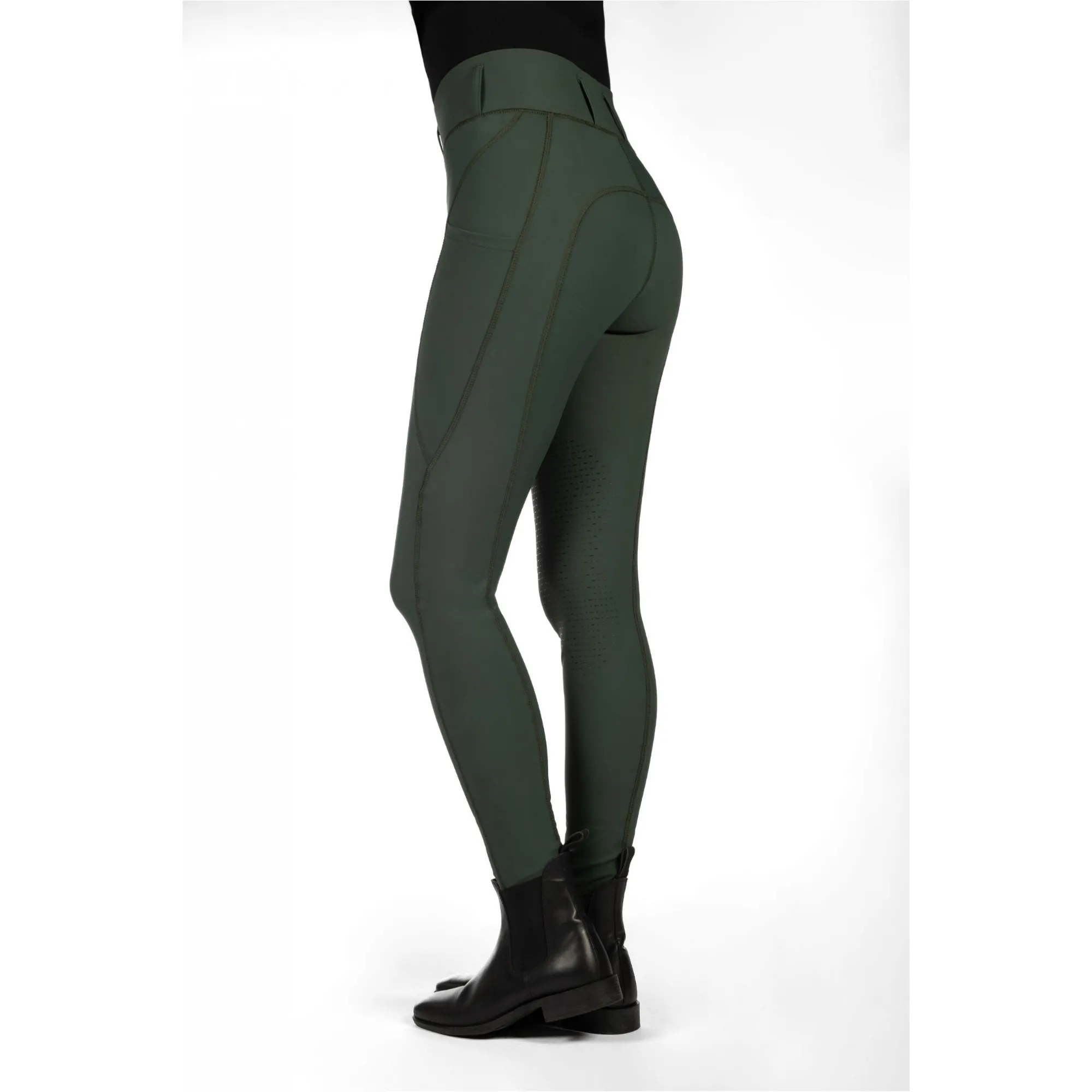 Damen Reitleggings Silikon Kniebesatz JIL HIGH WAIST olivgrün