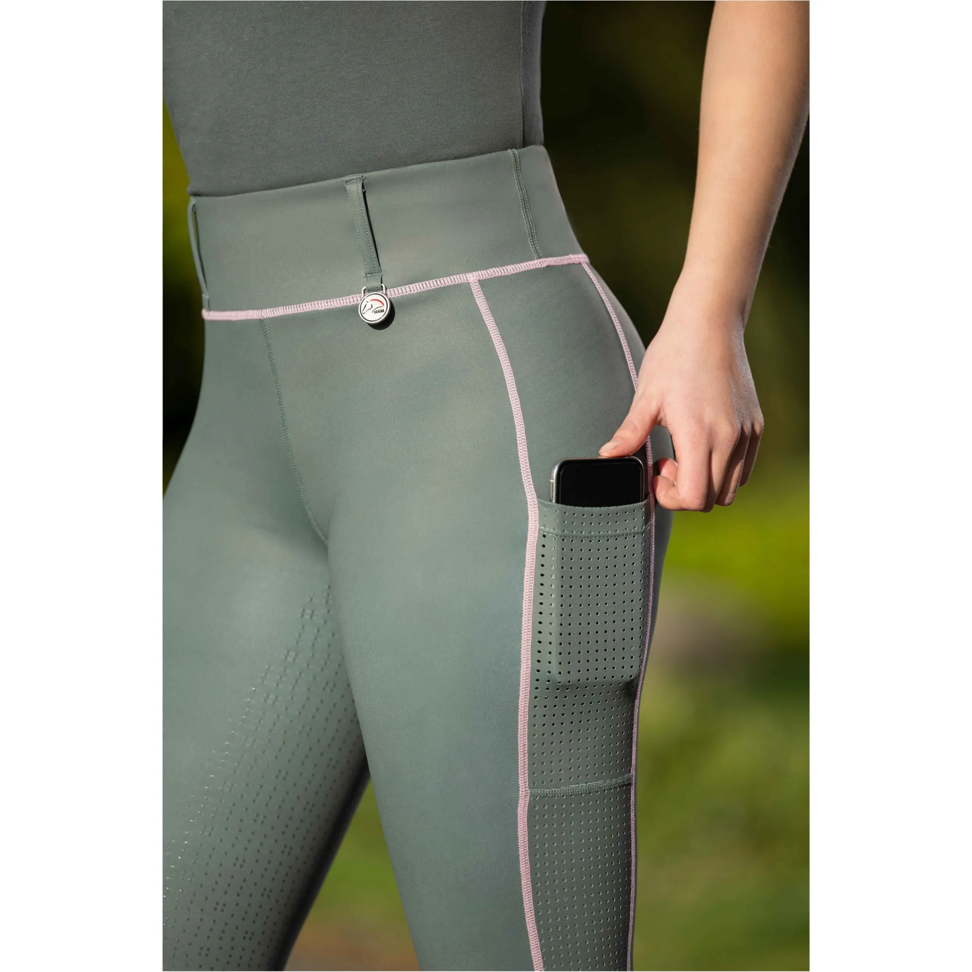 Damen Reitleggings Silikon Vollbesatz JUNA graugrün