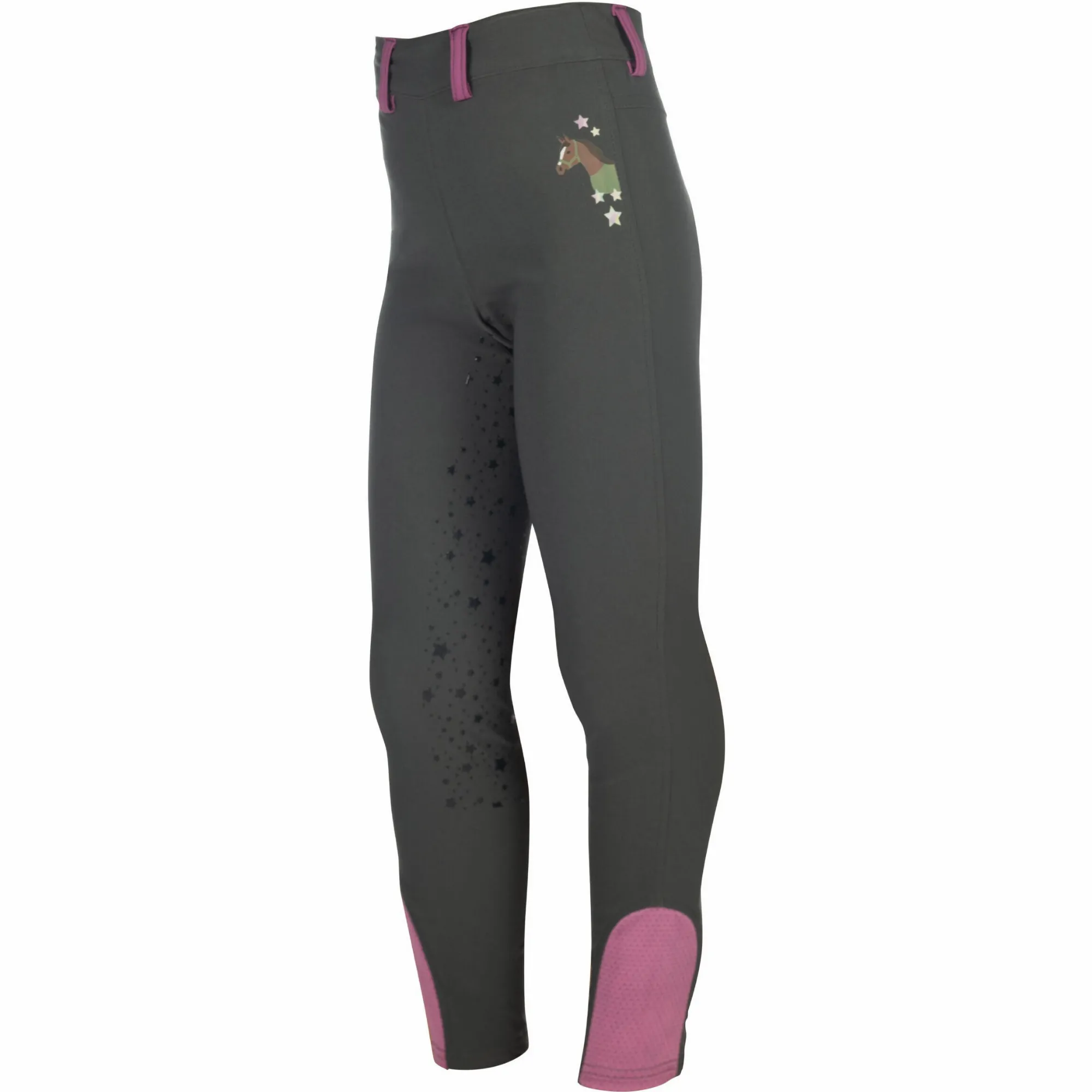Kinder Reitleggings Silikon Vollbesatz PONY DREAM II graugrün