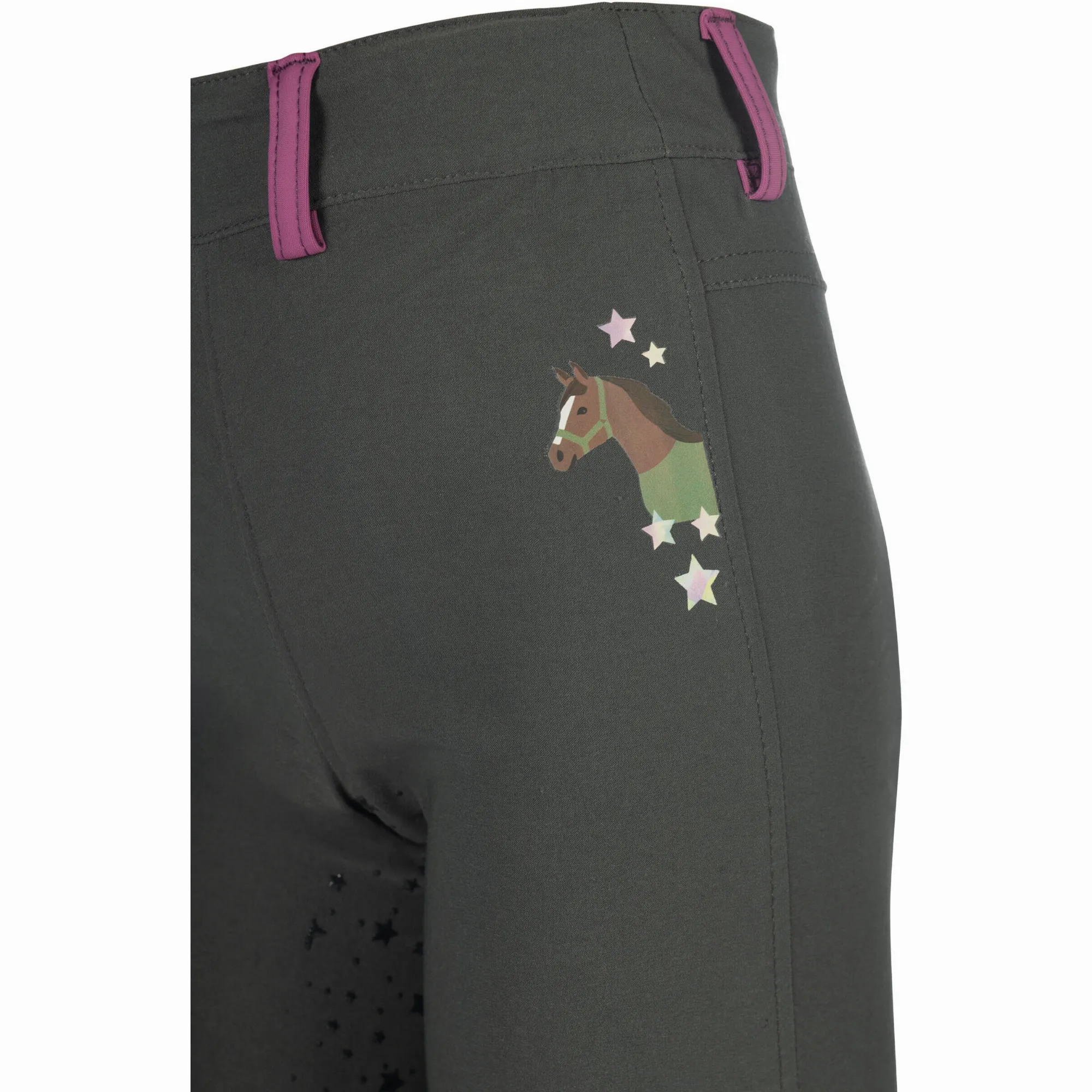Kinder Reitleggings Silikon Vollbesatz PONY DREAM II graugrün