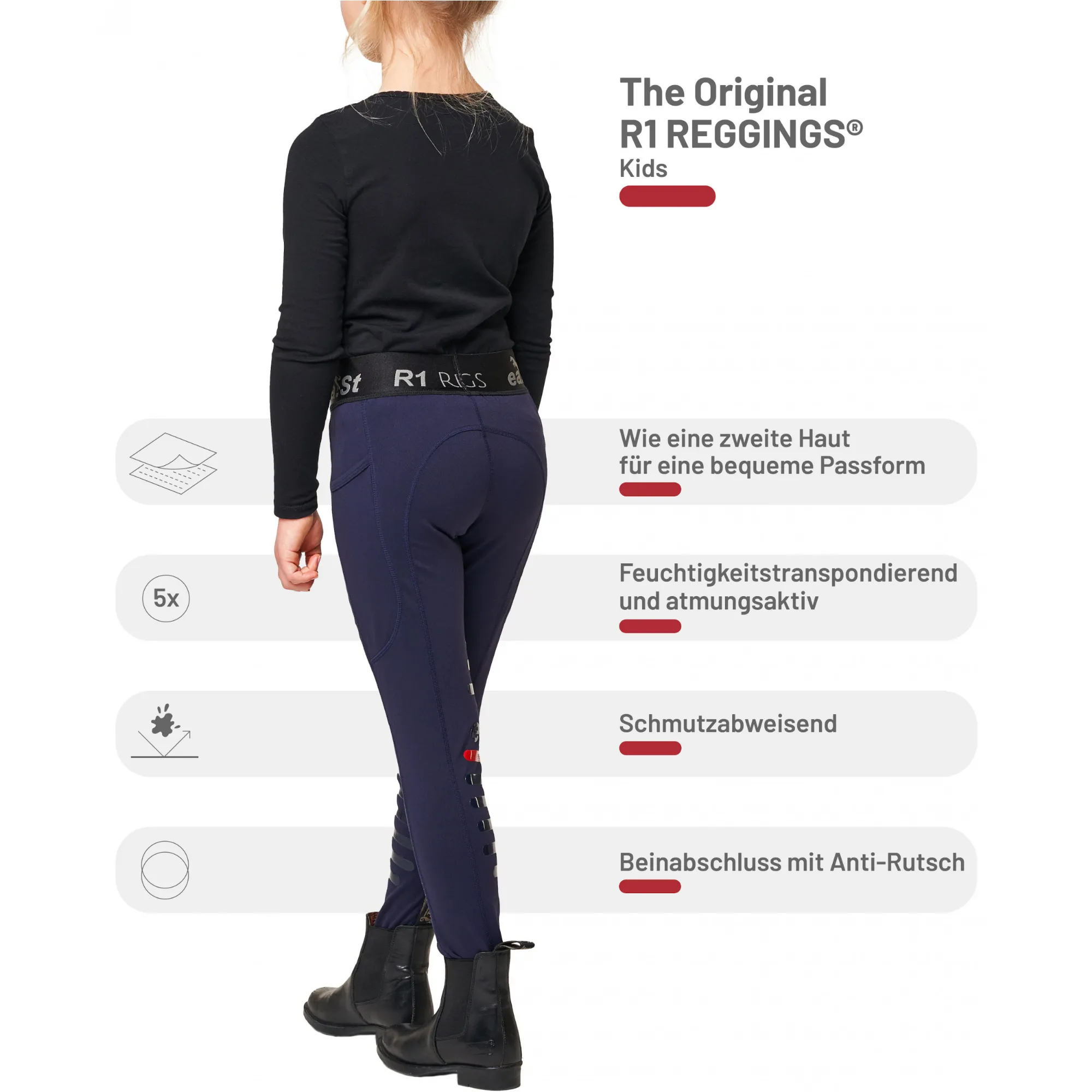 Kinder Reitleggings Silikon Halbbesatz REGGINGS R1 midnight blue