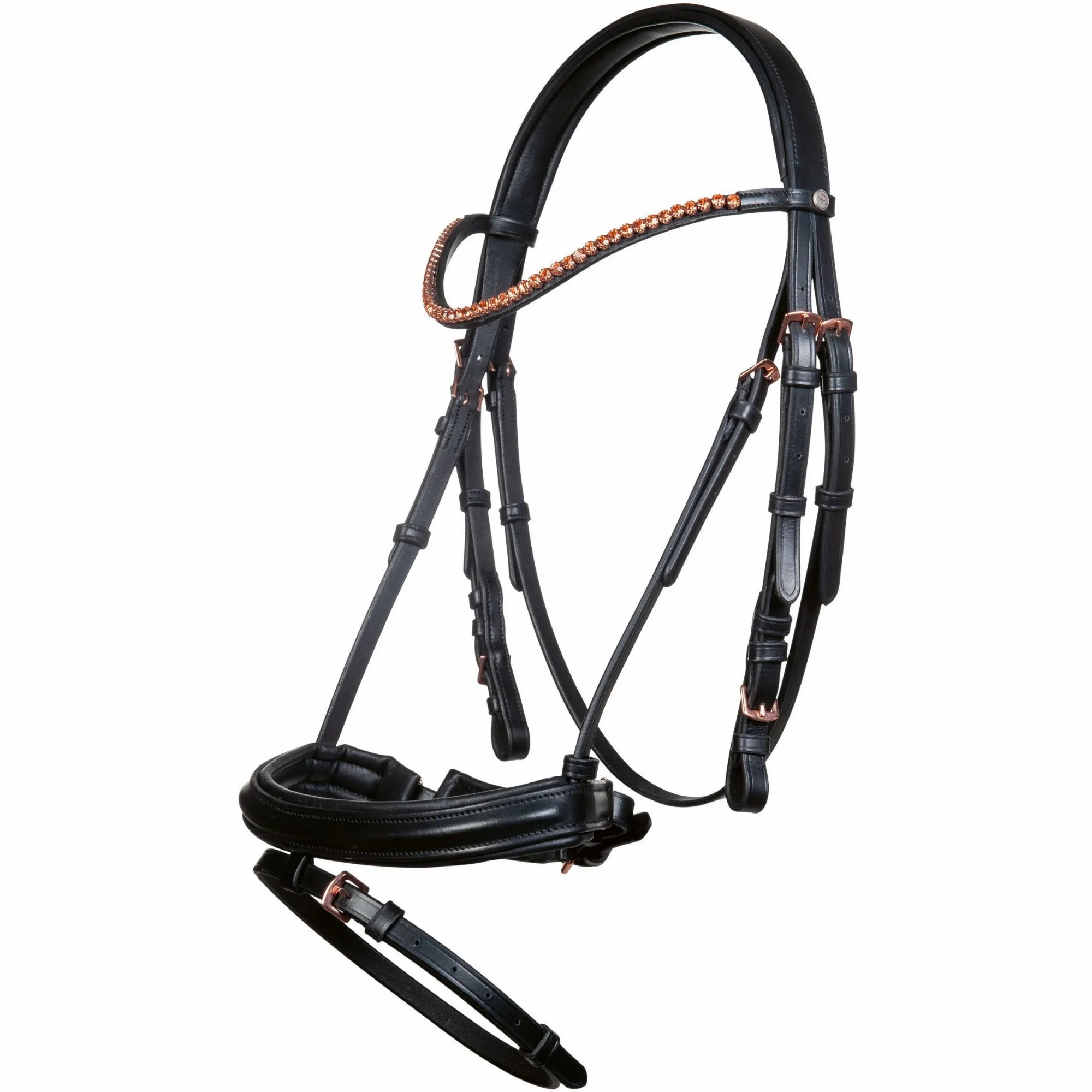 Trensenzaum ROSEGOLD GLAMOUR STYLE schwarz/rosegold