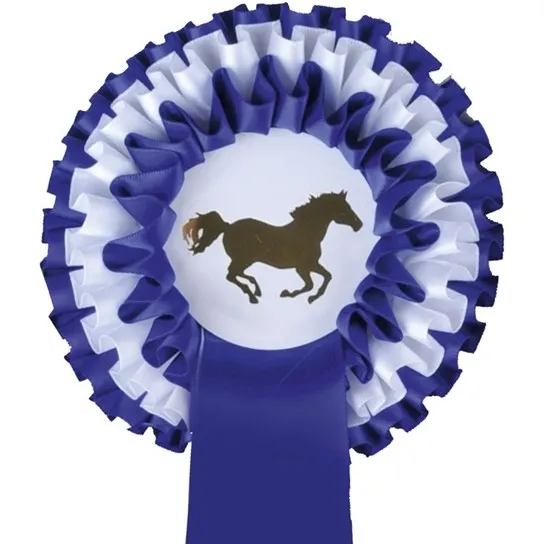 Turnierschleife Dreifachrosette blau/weiß