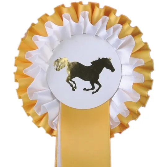 Turnierschleife Zweifachrosette gold/weiß